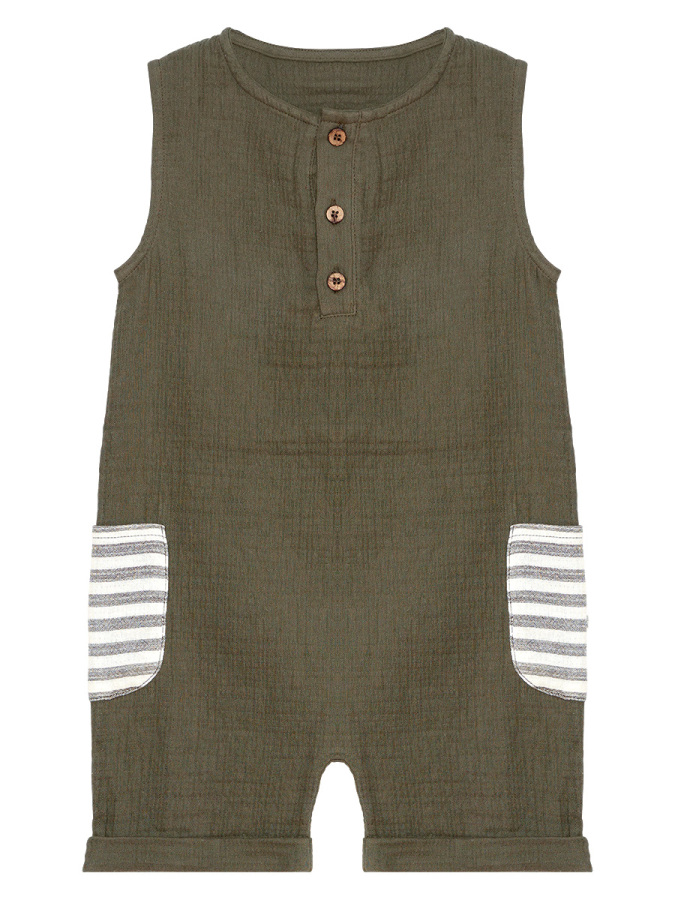 Playful Muslin Boy Khaki Overall - 3