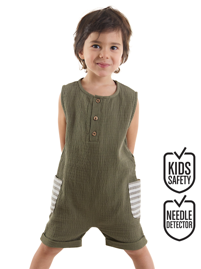 Playful Muslin Boy Khaki Overall - 1