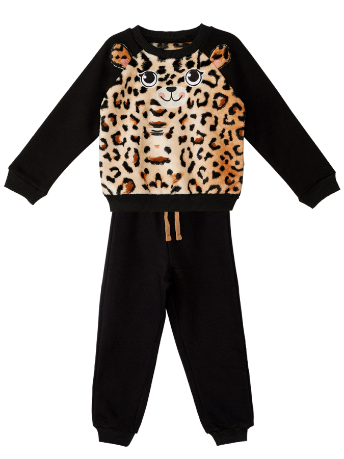 Plush Leopard Girl Black Tracksuit - 3