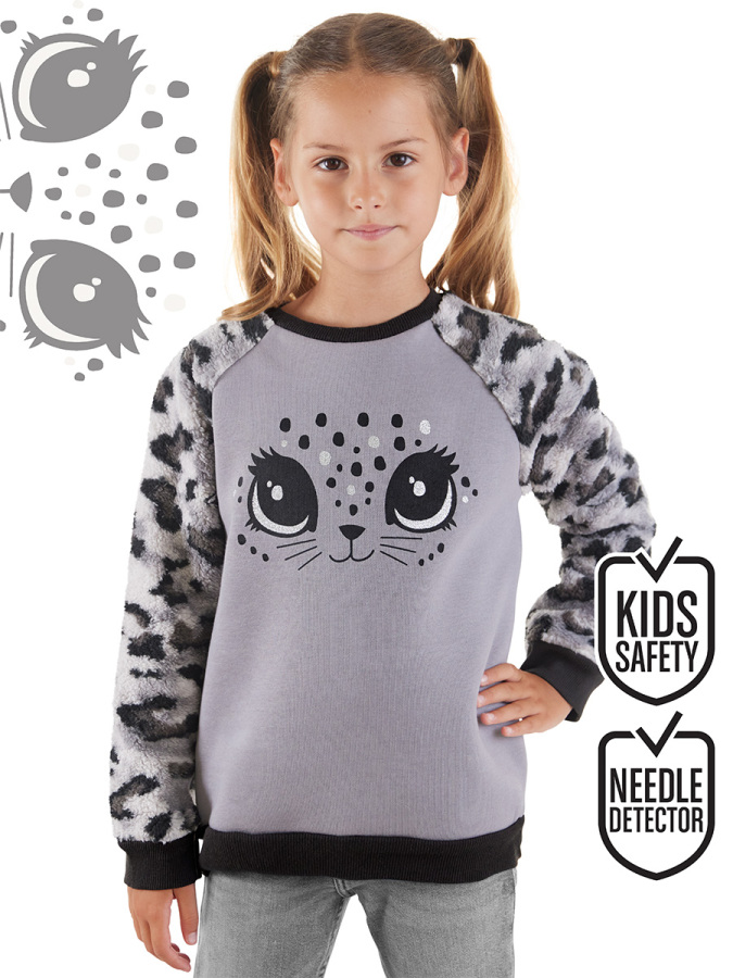 Plush Leopard Girl Grey Sweatshirt - 1