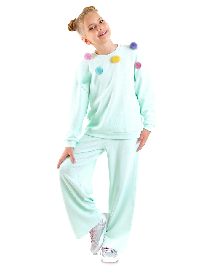 Pom-poms Girl Knitted Blue Tracksuit - 1