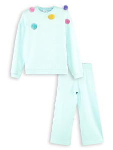 Pom-poms Girl Knitted Blue Tracksuit - 3