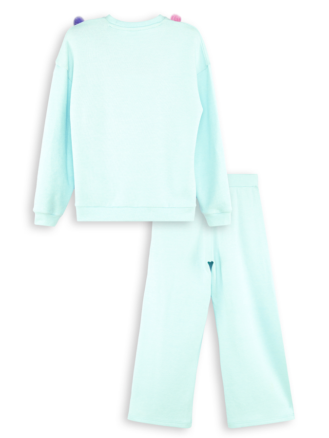 Pom-poms Girl Knitted Blue Tracksuit - 3