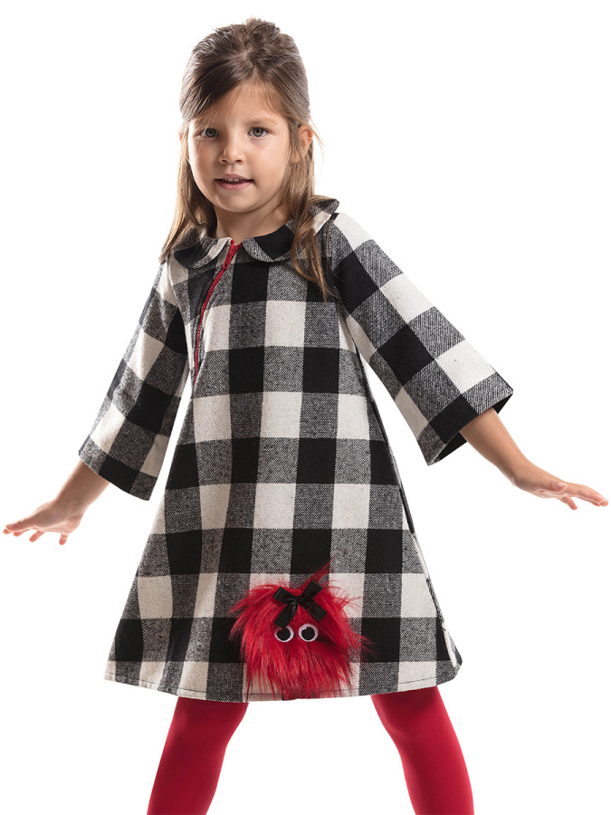Pompom Checked Girl Dress - 1