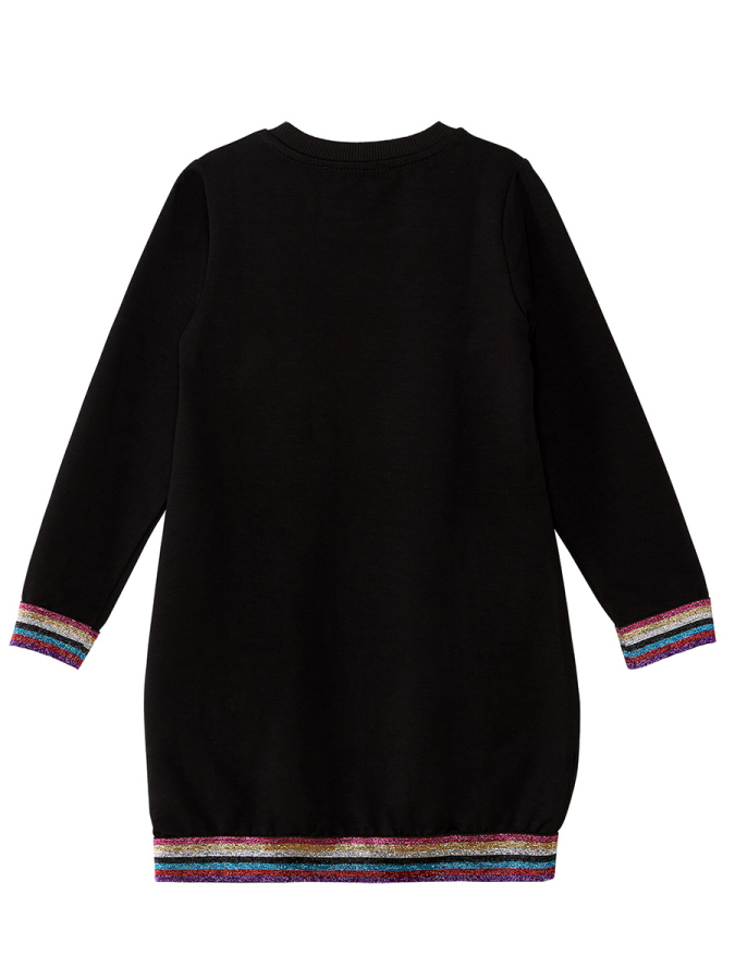 Popcorn Siyah Kız Çocuk Simli Lastikli Uzun Kollu Elbise - 9