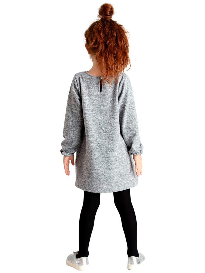 Gri Poppy Çiçekli Kız Çocuk Kol Ucu Lastikli Uzun Kollu Elbise - 2