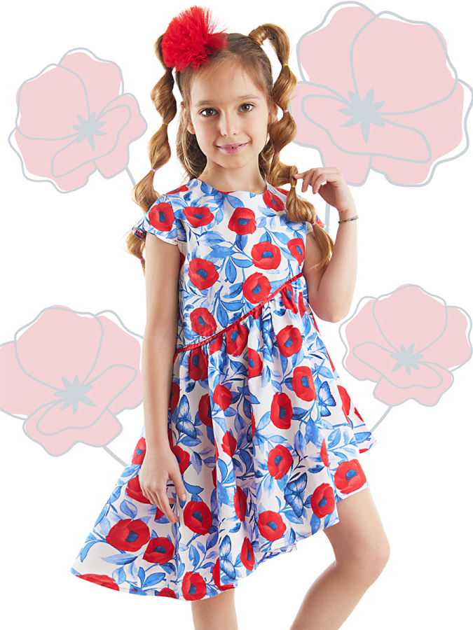 Poppy Red&Blue Poplin Girl Dress - 1