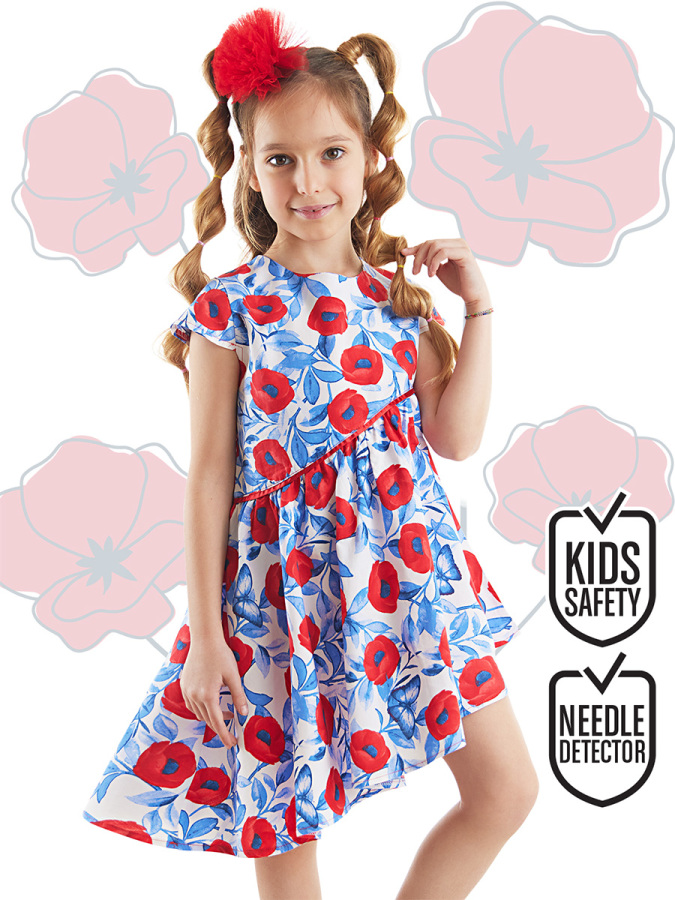 Poppy Red&Blue Poplin Girl Dress - 1