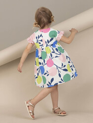 Portakal Fırfırlı Kız Çocuk Poplin Elbise - Thumbnail