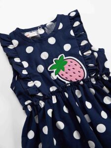 Puanlı Çilek Kız Bebek Poplin Yazlık Fırfırlı Elbise - 6
