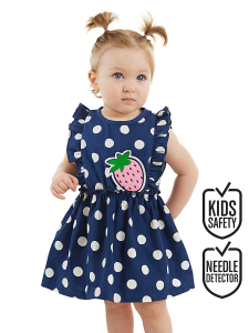 Puanlı Çilek Kız Bebek Poplin Yazlık Fırfırlı Elbise - 1