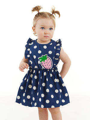 Puanlı Çilek Kız Bebek Poplin Elbise