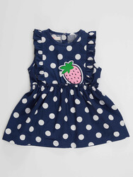 Puanlı Çilek Kız Bebek Poplin Elbise - Thumbnail