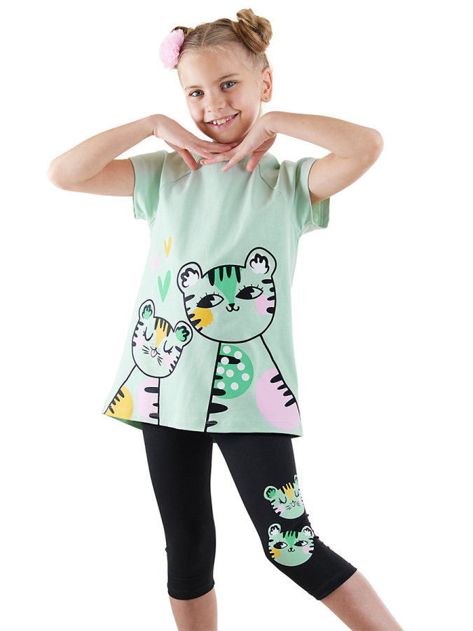 Puanlı Kaplan Kız Çocuk T-shirt Tayt Takım - 1