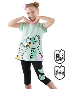 Puanlı Kaplan Kız Çocuk T-shirt Tayt Takım - Denokids