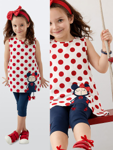 Puanlı Lily Kız Çocuk Yazlık T-shirt Tunik Tayt Takım - Denokids
