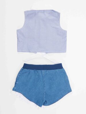 Raccoon Girl Denim Shorts&Shirt Set