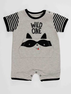 Racoon Baby Boy Grey Romper - 3