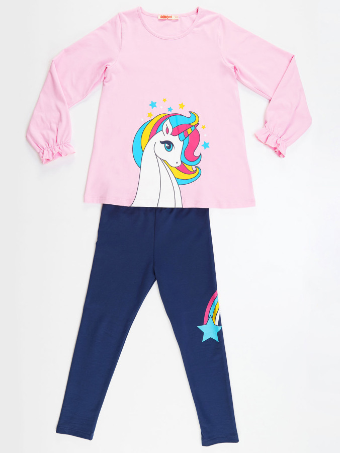 Rainbow Star Kız Çocuk T-shirt Tunik Tayt Takım - 3