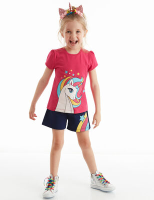 Rainbow Unicorn Girl Shorts&T-shirt Set