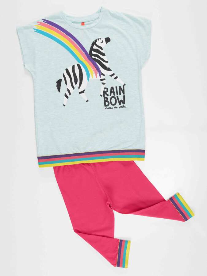 Rainbow Zebra Kız Çocuk T-shirt Tayt Takım - 3