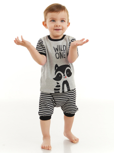 Rakun Erkek Bebek T-shirt Kapri Şort Takım - Denokids