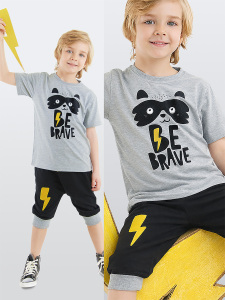 Rakun Erkek Çocuk Yazlık T-shirt Kapri Şort Takım - Denokids