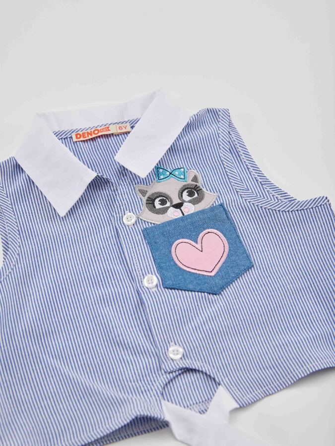 Rakun Kız Gömlek Denim Şort Takım - 5