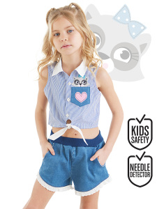 Rakun Kız Gömlek Denim Şort Takım - Denokids