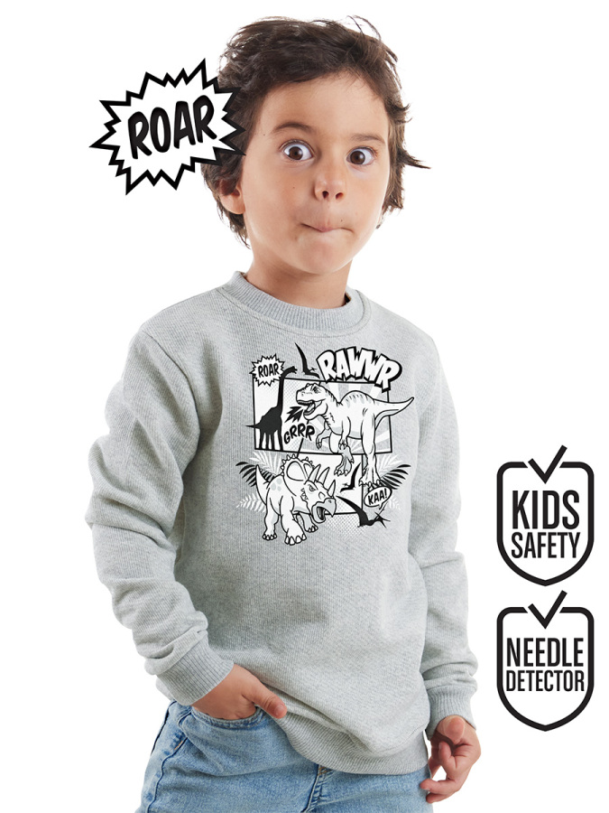 Rawr Dino Erkek Çocuk Gri Melanj Sweatshirt - 1
