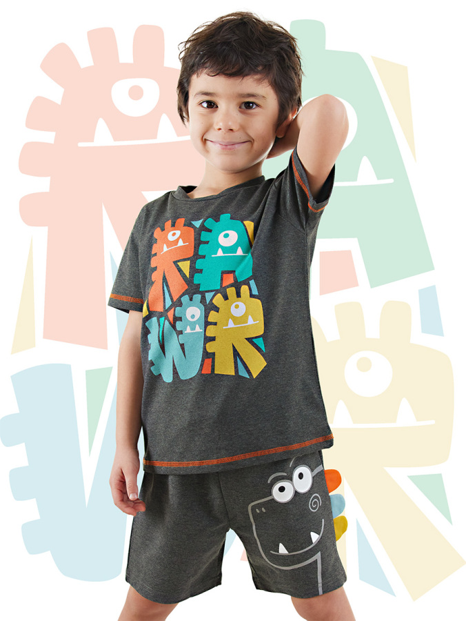 Rawr Dino Erkek Çocuk Yazlık T-shirt Şort Takım - 1