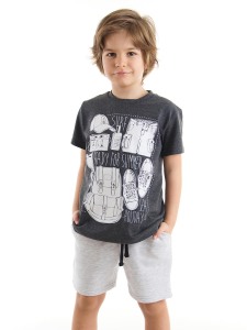 Ready Erkek Çocuk Koyu Gri T-Shirt Gri Şort Takım - Mushi