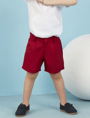 Red Flat-Front Boy Gabardine Shorts