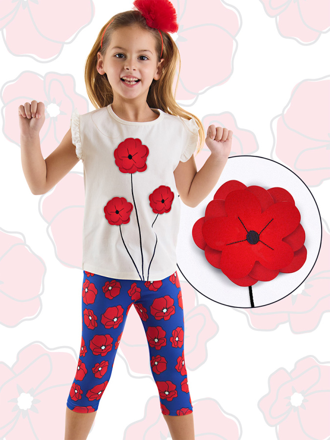 Red Poppy Girl T-shirt&Leggings Set - 1