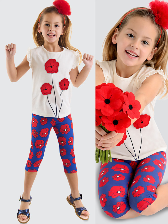 Red Poppy Girl T-shirt&Leggings Set - 1