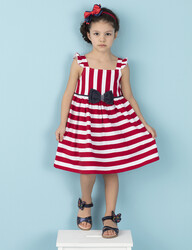 Red&White Striped Girl Dress - Thumbnail