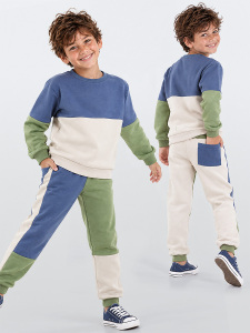 Erkek Çocuk Kışlık Renk Bloklu Pamuklu Çok Renkli Uzun Kollu 2 Parça Eşofman Takımı 5-10 Yaş - Denokids