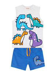Renkli Dinolar Erkek Çocuk T-shirt Şort Takım - Thumbnail