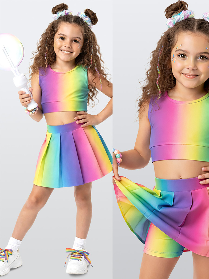 Kız Çocuk Spor Taytlı Etek Crop Top 2'li Takım 6-10Y - 1