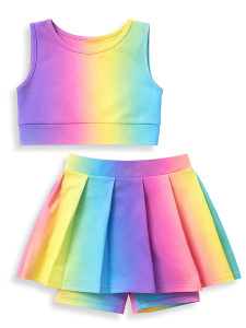 Kız Çocuk Spor Taytlı Etek Crop Top 2'li Takım 6-10Y - 4