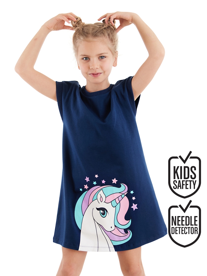 Kız Çocuk Elbise Unicorn Kiz Cocuk Günlük Elbise Lacivert - 1