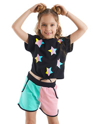 Renkli Yıldız Kız Çocuk T-Shirt Şort Takım - Thumbnail