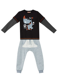 Rhino Erkek Çocuk Siyah T-shirt Eşofman Altı Takım - 3