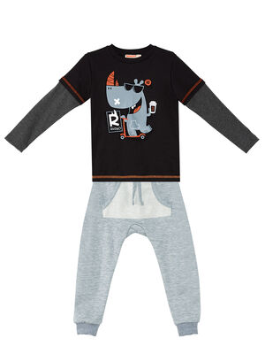 Rhino Erkek Çocuk Siyah T-shirt Eşofman Altı Takım - 3
