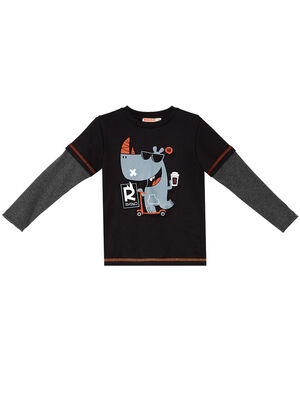 Rhino Erkek Çocuk Siyah T-shirt Eşofman Altı Takım - 5
