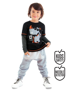 Rhino Erkek Çocuk Siyah T-shirt Eşofman Altı Takım - Denokids