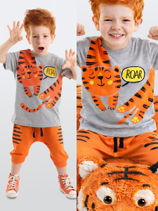 Roar Kaplan Turuncu Erkek Çocuk Yazlık T-shirt Kapri Şort Takım - Denokids