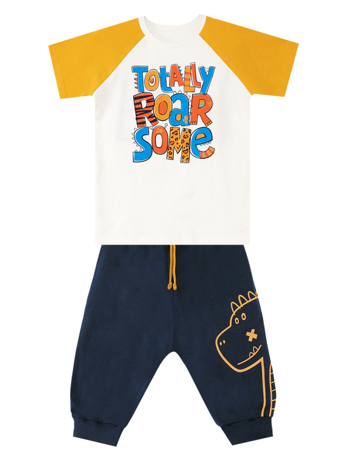 Roarsome Dino Erkek Çocuk Yazlık T-shirt Kapri Şort Takım - 3