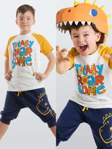 Roarsome Dino Erkek Çocuk Yazlık T-shirt Kapri Şort Takım - Denokids