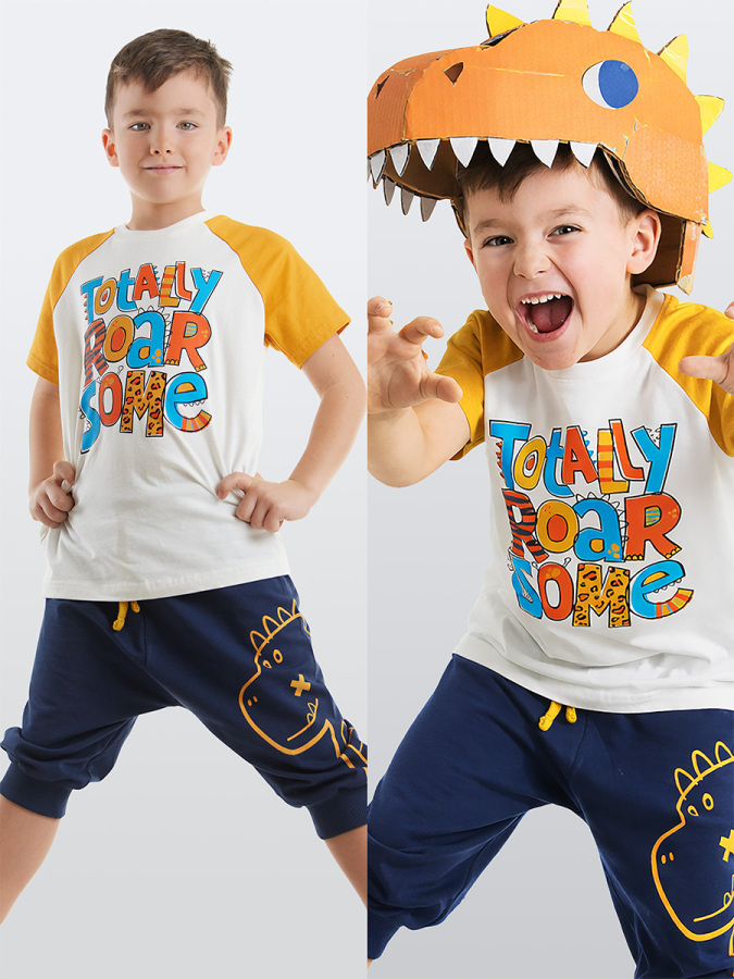 Roarsome Dino Erkek Çocuk Yazlık T-shirt Kapri Şort Takım - 1